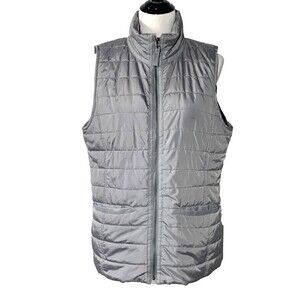 Banana Republic Vest Womens Size L Gray Quilted Full Zip Sleeveless Jacket